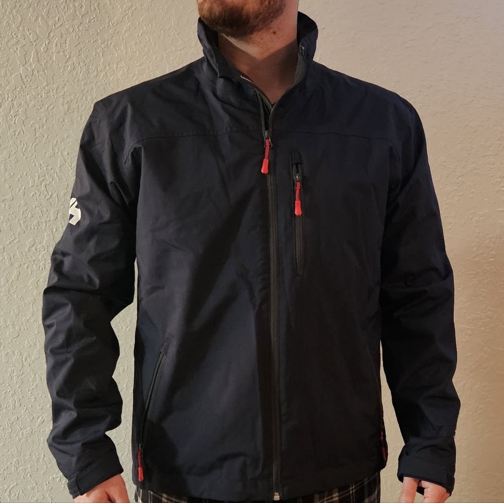 Helly Hansen Men's Crew Jacket 2.0 Windbreaker in Dark Blue w/ Red Accents